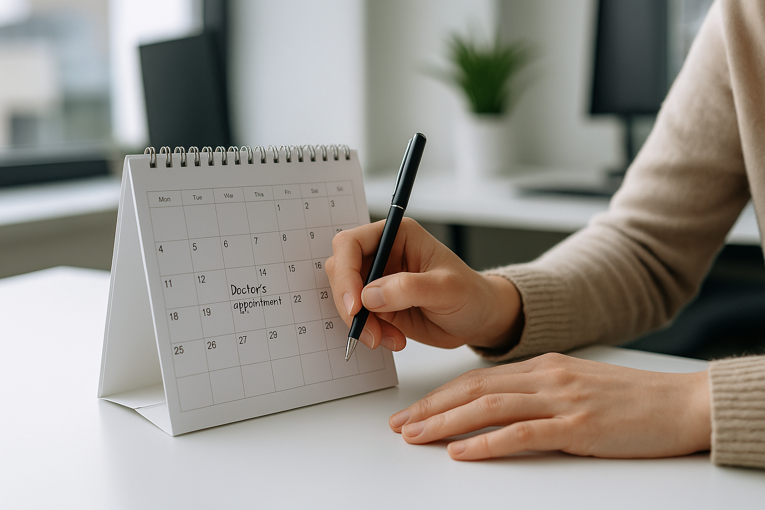 Calendario da scrivania con appuntamento segnato per una visita di controllo